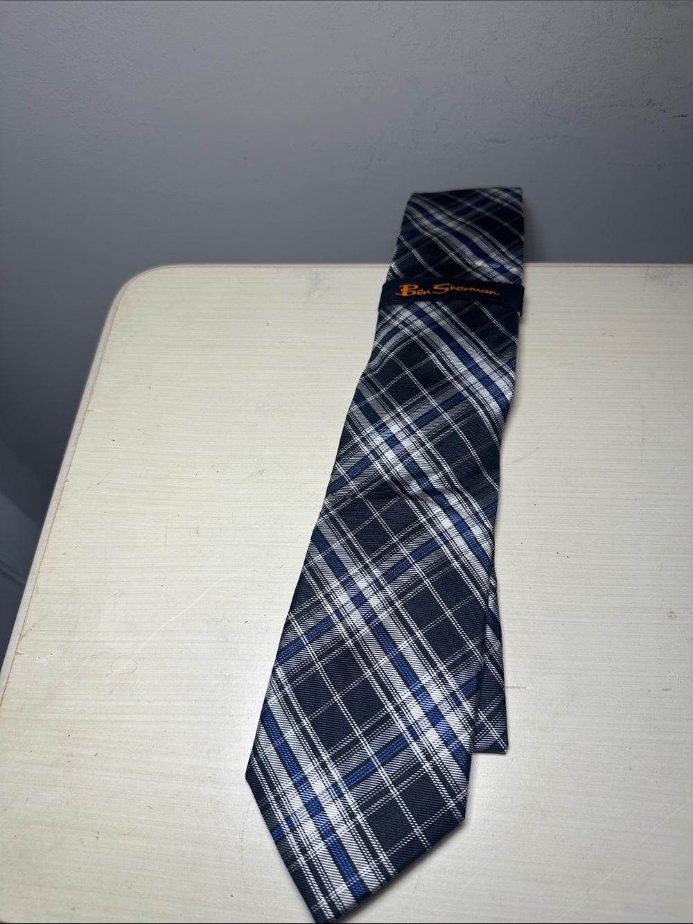 Ben Sherman New silk Navy and Blue Plaid Men's Tie
